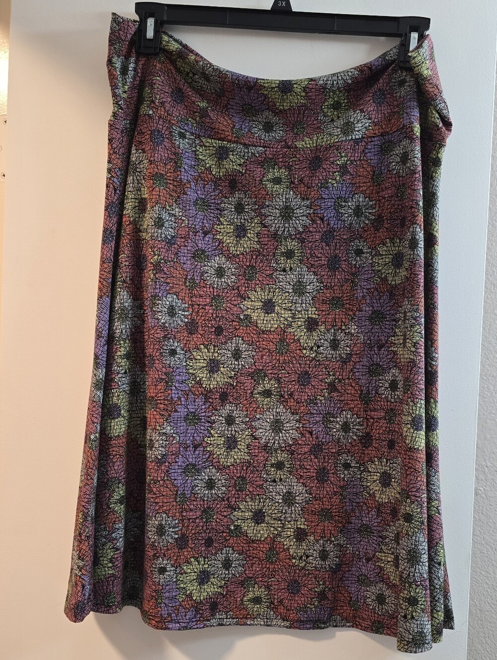 918 LuLaRoe A-Line Skirt in Red with Purple, Yellow & White Floral Print